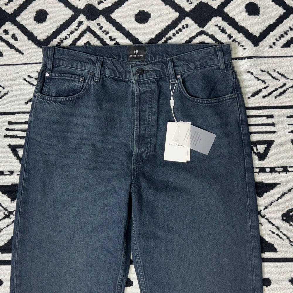 ANINE BING Roy Mid Rise Relaxed Straight Leg Denim Jeans Dark Wash Size 32 - Picture 8 of 9